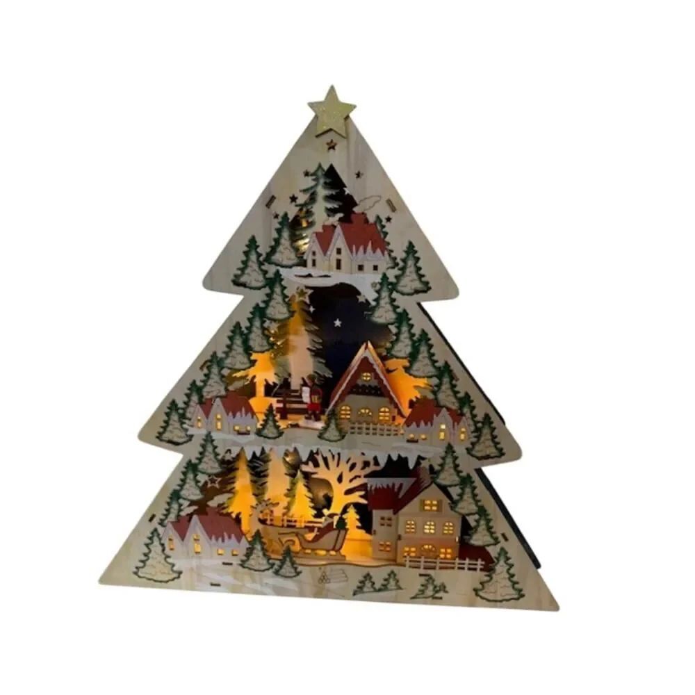 Kurt S. Adler 17" Battery-Operated Light Up Wooden Tree Shaped Village